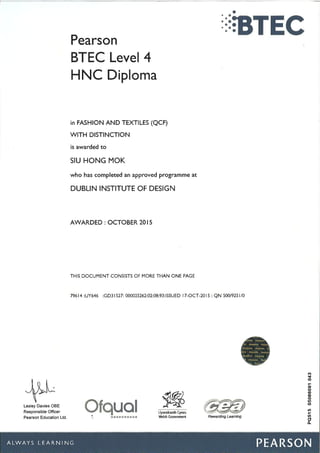 HNC Diploma in Fashion Design and Textile