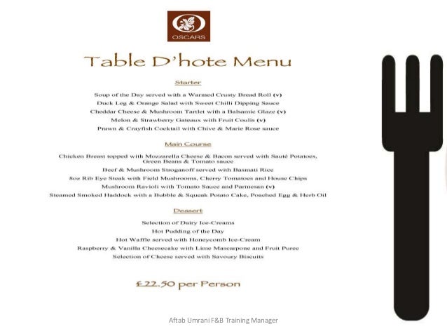 restaurant menu example