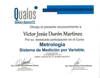 Certificado Metrologia Medicion por Variable
