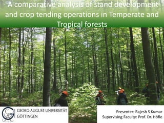 A comparative analysis of stand development
and crop tending operations in Temperate and
Tropical forests
Presenter: Rajesh S Kumar
Supervising Faculty: Prof. Dr. Höfle
 