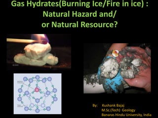 Gas Hydrates(Burning Ice/Fire in ice) :
Natural Hazard and/
or Natural Resource?
By: Kushank Bajaj
M.Sc.(Tech) Geology
Banaras Hindu University, India
 