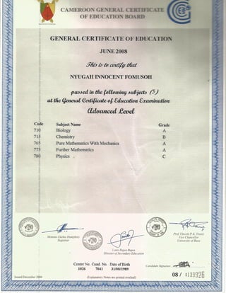 GCE Advanced Level Certificate