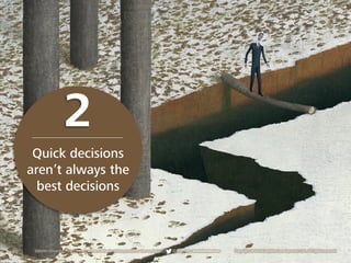 10 Deloitte University Press | 5 lessons from Behavioral Economics for the workplace | @DU_Press #DeloitteReview Copyright © 2016 Deloitte Development LLC. All rights reserved.10 Deloitte University Press | 5 lessons from Behavioral Economics for the workplace | @DU_Press #DeloitteReview Copyright © 2016 Deloitte Development LLC. All rights reserved.
Quick decisions
aren’t always the
best decisions
2
 