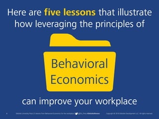 6 Deloitte University Press | 5 lessons from Behavioral Economics for the workplace | @DU_Press #DeloitteReview Copyright © 2016 Deloitte Development LLC. All rights reserved.
Here are five lessons that illustrate
how leveraging the principles of
can improve your workplace
Behavioral
Economics
 