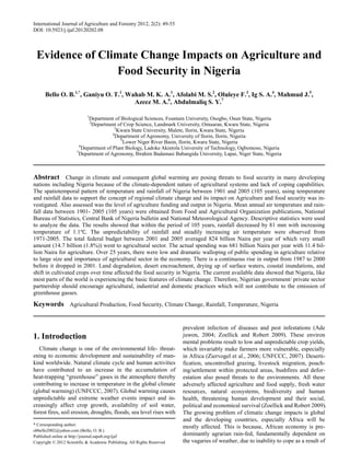 Evidence of Climate Change Impacts on Agriculture and Food Security in ...