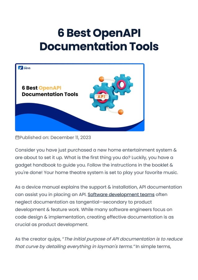 6 Best OpenAPI Documentation Tools that You must Know | PDF