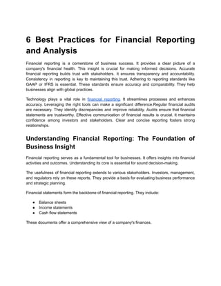 6 Best Practices for Financial Reporting and Analysis | PDF
