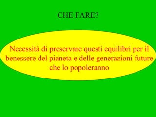 CHE FARE? Necessità di preservare questi equilibri per il benessere del pianeta e delle generazioni future che lo popoleranno 