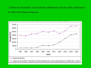 L’Italia sta mostrando un incremento abbastanza marcato nella produzione di calore da biomasse legnose.   