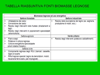 TABELLA RIASSUNTIVA FONTI BIOMASSE LEGNOSE 