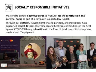 SOCIALLY RESPONSIBLE INITIATIVES
Mastercard donated 250,000 euros to NURDOR for the construction of a
parental home as part of a campaign supported by NALED.
Through our platform, NALED members and partners, and individuals, have
supported almost 40 local governments and healthcare institutions in the fight
against COVID-19 through donations in the form of food, protective equipment,
medical and IT equipment.
 