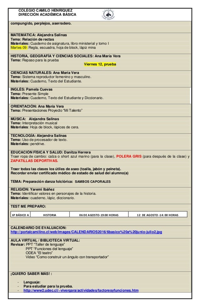 6º básico a semana 06 al 12 de agosto