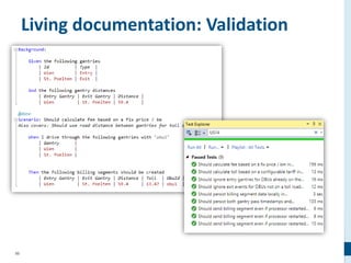 90
Living documentation: Validation
 