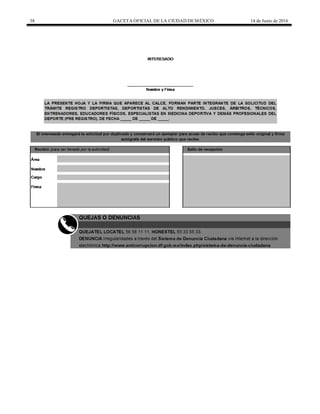 38 GACETA OFICIAL DE LA CIUDAD DEMÉXICO 14 de Junio de 2016
 