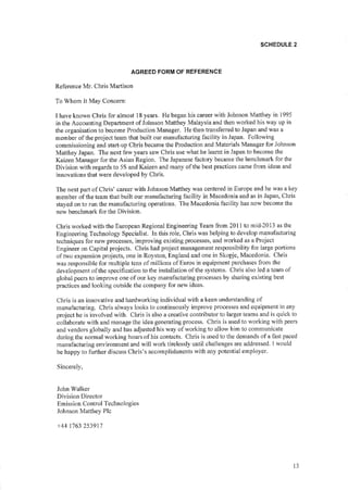Johnson Matthey Reference Letter Divisional Dir