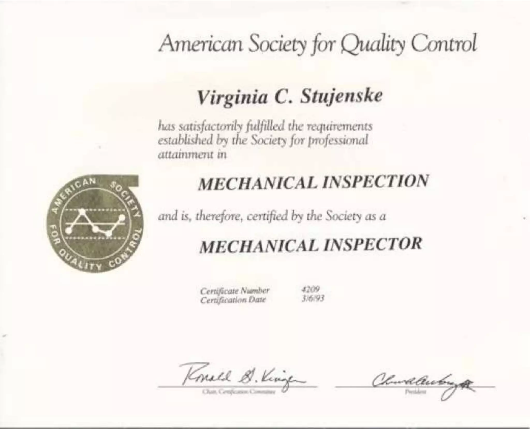 ASQ Certified Mechanical Inspector | DOCX
