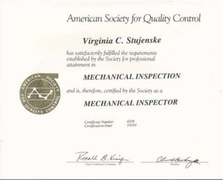 ASQ Certified Mechanical Inspector