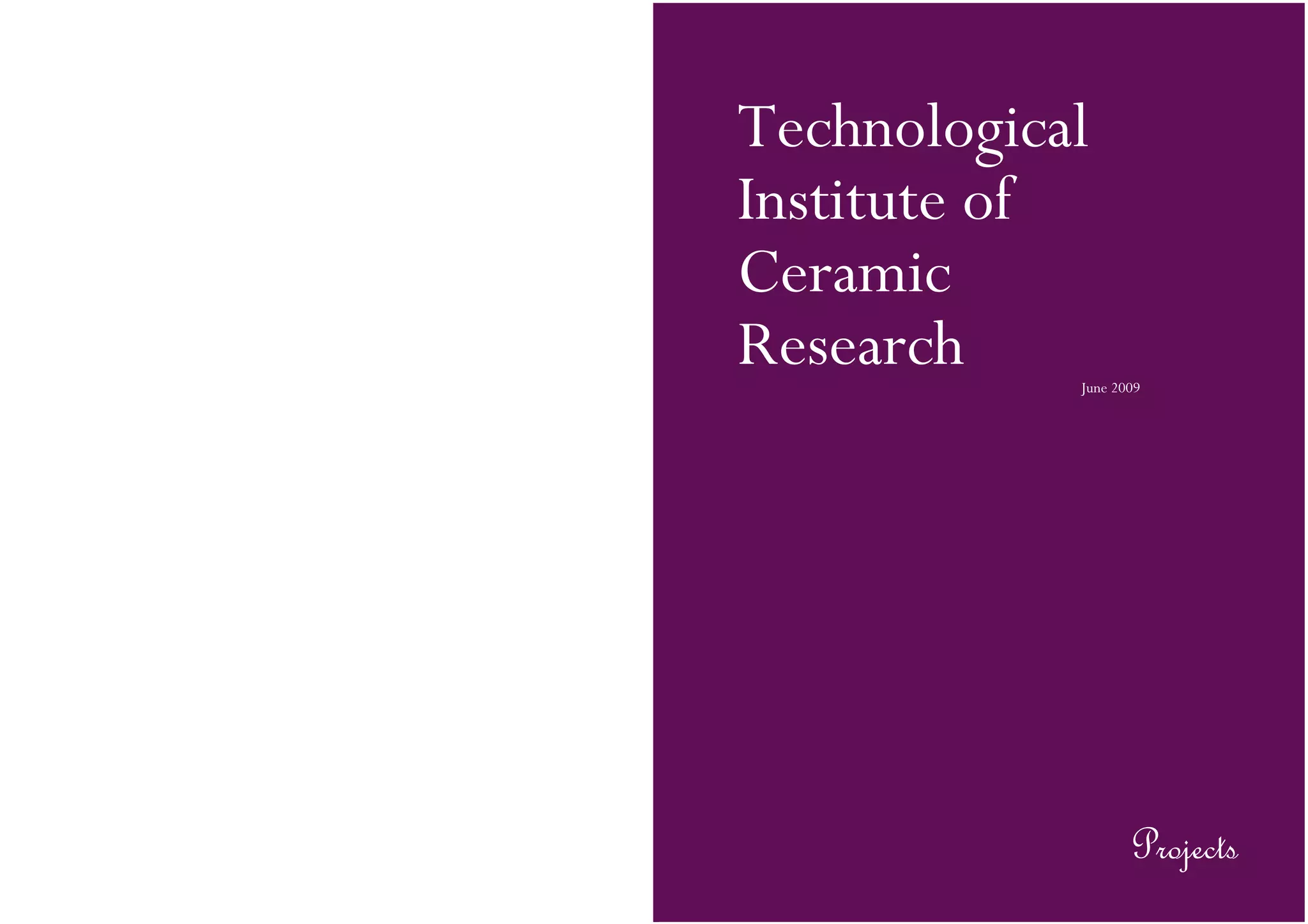 Technological
Institute of
Ceramic
Research June 2009
Projects
 