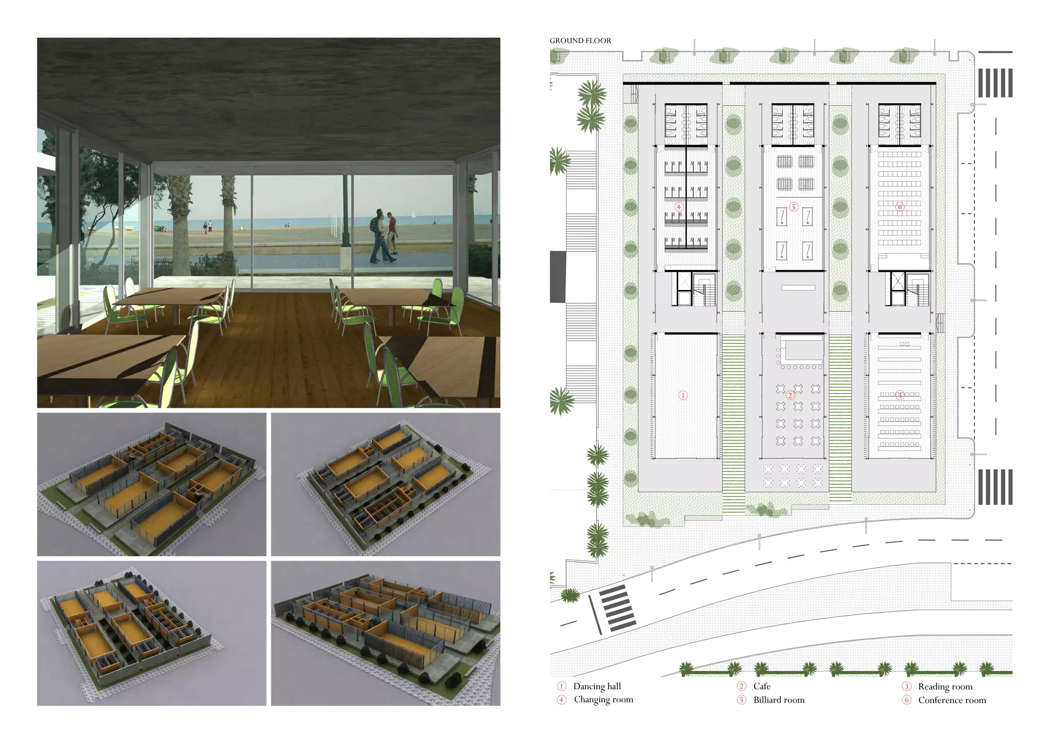 1 2 3
4 5 6
1 2 3
4 5 6
Dancing hall Cafe
Changing room Billiard room
Reading room
Conference room
GROUND FLOOR
 