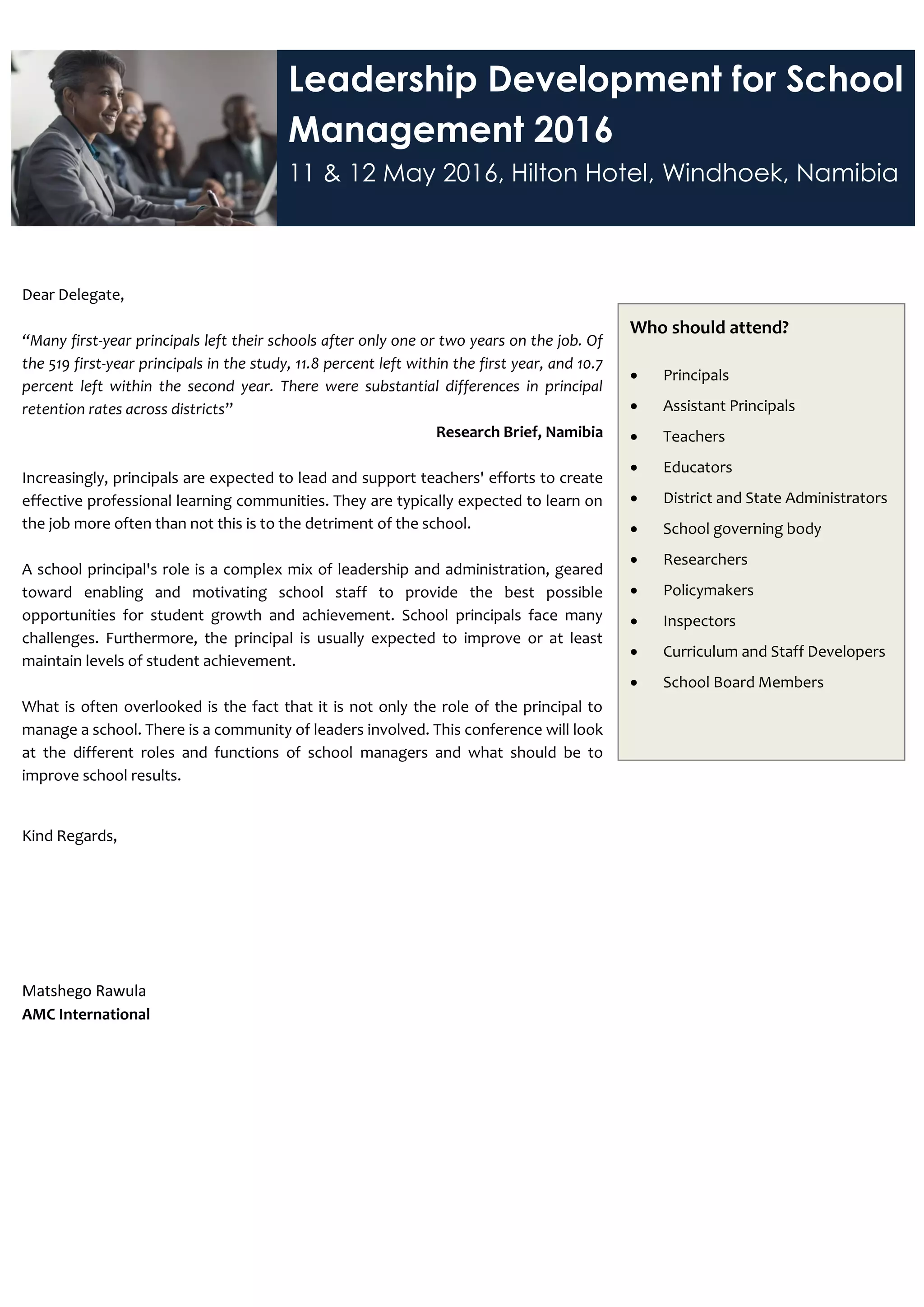 Leadership Development for School Management 2016.doc - Speaker | PDF