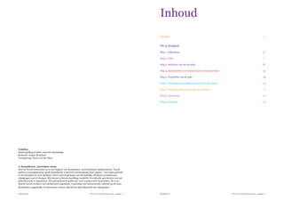 Kunstfactor					 	 	 Hoe zet ik een fotocursus op - pagina Kunstfactor						 	 Hoe zet ik een fotocursus op - pagina2
Colofon
Samenstelling & tekst: Laurette Kamminga
Redactie: Jasper Rombout
Vormgeving: Tessa van der Meer
© Kunstfactor, december 2009
Hoe zet ik een fotocursus op is een uitgave van Kunstfactor, sectorinstituut amateurkunst. Tenzij
anders overeengekomen, geeft Kunstfactor u als lezer toestemming deze uitgave voor eigen gebruik
te downloaden en af te drukken. Het is niet toegestaan om inhoudelijk, tekstueel of anderszins
wijzigingen aan te brengen. Bij citeren is bronvermelding verplicht. Overdracht aan derden van het
gebruiksrecht is uitgesloten. Het gebruiksrecht geldt niet voor commerciële doeleinden. De over-
dracht van de rechten van intellectueel eigendom, waaronder het auteursrecht, rustend op de door
Kunstfactor opgestelde of ontworpen werken zijn bij het gebruiksrecht niet inbegrepen.
3
Inhoud
Inleiding											 4
De 9 stappen
Stap 1. Zelfanalyse										 5	
						
Stap 2. Visie											 7
Stap 3. Schrijven van het leerplan								 8
Stap 4. Samenstellen van lesmateriaal en toetsmateriaal						 14
Stap 5. Vaststellen van de prijs									 15
Stap 6. Toetsing van kwaliteit en inhoud van de cursus						 15
Srap 7. Communicatie en werving van cursisten							 16
Stap 8. Uitvoering										 17
Stap 9. Evaluatie										 18
 