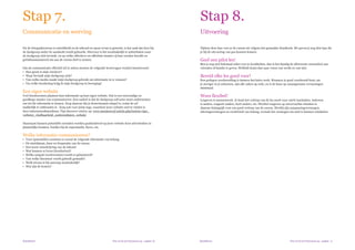 Kunstfactor					 	 	 Hoe zet ik een fotocursus op - pagina Kunstfactor						 	 Hoe zet ik een fotocursus op - pagina
Stap 7.
Communicatie en werving
Nu de fotografiecursus is ontwikkeld en de inhoud en opzet ervan is getoetst, is het zaak dat deze bij
de doelgroep onder de aandacht wordt gebracht. Hiervoor is het noodzakelijk te achterhalen waar
de doelgroep zich bevindt, en op welke effectieve en efficiënte manier zij kan worden bereikt en
geënthousiasmeerd om aan de cursus deel te nemen.
Om de communicatie effectief uit te zetten moeten de volgende kernvragen worden beantwoord:
Hoe groot is mijn visvijver?•	
Waar bevindt mijn doelgroep zich?•	
Van welke media maakt mijn doelgroep gebruik om informatie in te winnen?•	
Via welke boodschap krijg ik mijn doelgroep in beweging?•	
Een eigen website
Veel fotodocenten plaatsen hun informatie op hun eigen website. Dat is een eenvoudige en
goedkope manier van communiceren. Een nadeel is dat de doelgroep zelf actie moet ondernemen
om tot die informatie te komen. Zorg daarom dat je domeinnaam simpel is, zodat de url
makkelijk te onthouden is. Zorg ook voor juiste tags, waardoor jouw website snel te vinden is
door internetzoekmachines. Tips hierover vind je op: www.metatest.nl/article.php?article=tips_
verbeter_vindbaarheid_zoekresultaten_website
Daarnaast kunnen potentiële cursisten worden geattendeerd op jouw website door advertenties in
plaatselijke kranten, briefjes bij de supermarkt, flyers, etc.
Welke informatie communiceren?
Voor (potentiële) cursisten is vooral de volgende informatie van belang:•	
De startdatum, duur en frequentie van de cursus•	
Een korte omschrijving van de inhoud•	
Wat kunnen ze leren (leerdoelen)?•	
Welke aanpak (werkvormen) wordt er gehanteerd?•	
Van welke literatuur wordt gebruik gemaakt?•	
Welk niveau is bij aanvang noodzakelijk?•	
Wat zijn de kosten?•	
16
Stap 8.
Uitvoering
Tijdens deze fase voer je de cursus uit volgens het gemaakte draaiboek. We geven je nog drie tips die
je bij de uitvoering van pas kunnen komen:
Geef een pilot les!
Ben je nog niet helemaal zeker over je kwaliteiten, dan is het handig de allereerste cursus(les) aan
vrienden of familie te geven. Wellicht komt dan naar voren wat werkt en wat niet.
Bereid elke les goed voor!
Een gedegen voorbereiding is immers het halve werk. Wanneer je goed voorbereid bent, sta
je steviger in je schoenen, zijn alle zaken op orde, en is de kans op onaangename verrassingen
minimaal.
Wees flexibel!
Lesgeven is mensenwerk. Je kunt het verloop van de les nooit voor 100% inschatten. Iedereen
is anders, reageert anders, leert anders, etc. Flexibel reageren op onverwachte situaties is
daarom belangrijk voor een goed verloop van de cursus. Hierbij zijn aanpassingsvermogen,
inlevingsvermogen en creativiteit van belang, evenals het vermogen om snel te kunnen schakelen.
17
 