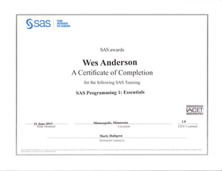SAS Programming I Certificate