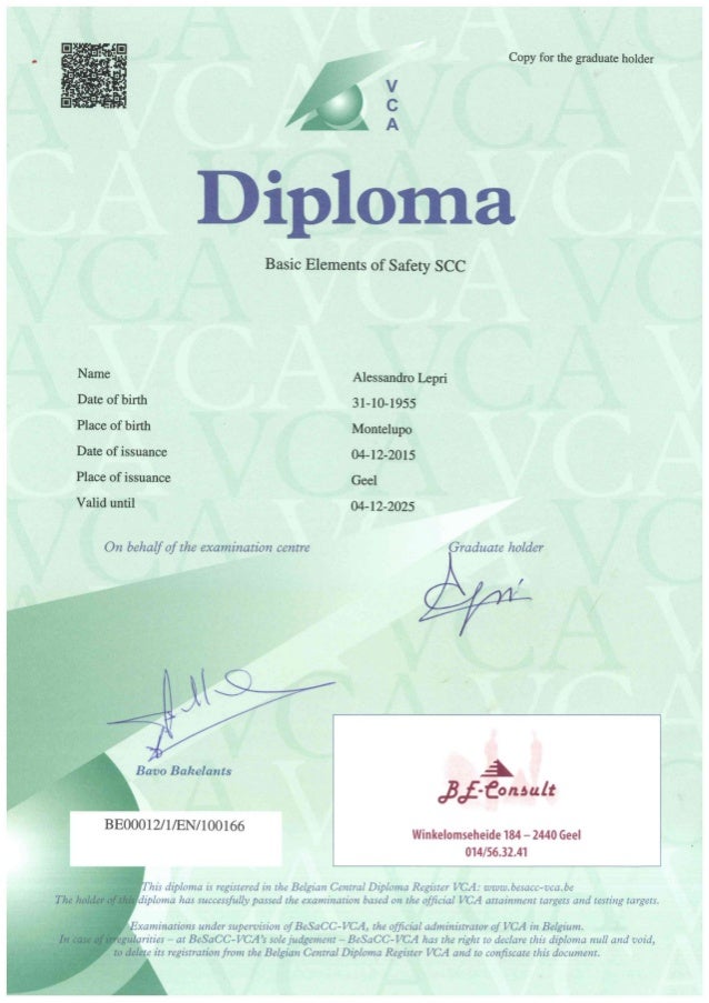 VCA BASIC ELEMENTS OF SAFETY SCC