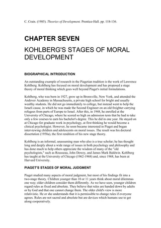 MORAL DEVELOPMENT BY LAWRENCE KOHLBERG | DOC