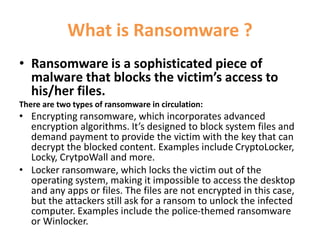 Ransomware : A cyber crime without solution ? by Prashant Mali | PPTX