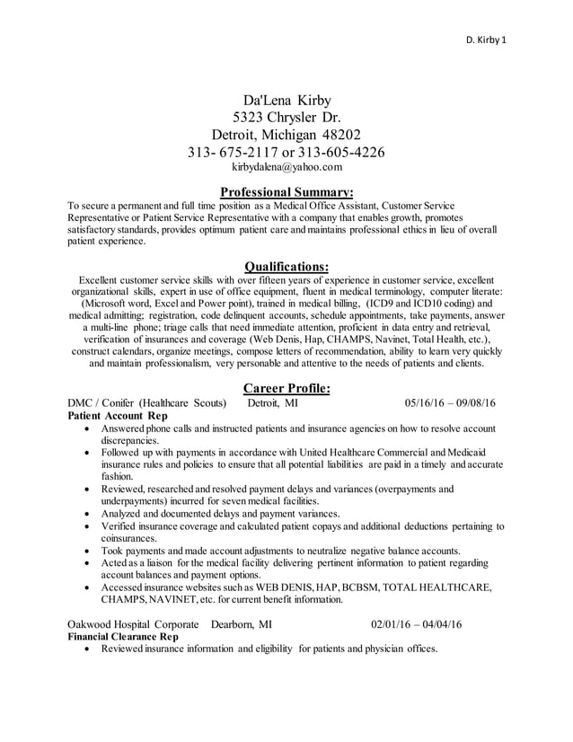 Dalena's Clerical Resume Job descriptions 2016 PDF