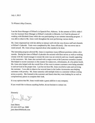 Dillard's Reference Letter