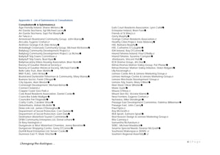 xii | P a g e
Appendix 5 - List of Submissions & Consultations
Consultations & Submissions
Age Friendly Ireland, Shane Winters
An Garda Síochana, Sgt Michael Lacey
An Garda Síochana, Supt Pat Murphy
An Taisce
Annestown Boatstrand Community Group. John Murray
ArcLabs, Eugene Crehan
Ardmore Grange ICA, Elsie Hickey
Ardsallagh Crossroads Community Group, Michael McKenna
Ballybeg Community Development Project
Ballybeg Community Development Project, Liz Riches
Ballyduff Tidy Towns Committee
Ballyduff Tidy Towns, Noel Ryan
Ballymacarbry Elders Housing Association, Brian Norris
Barony of Gaultier Historical Society
Barony of Gaultier Historical Society, Michael Farrell
Belle Lake Trust, Alan Walshe
BIM/ FLAG, John Hickey
Boatstrand Dunbrattin Fishermen & Community, Mary Murray
Business Sector, Frank O'Regan
City Square, Alan Weston
Comeragh Development, Michael Behan
Connect Ireland
Copper Coast Geo Park
Cork Road Residents Association, Daniel Cooke
Councillor Eddie Mulligan
Councillor Pat Fitzgerald
Crafty Crafts, Caroline Virtue
Debenhams, Adrian McArdle*
Deise Link Ltd, James O'Donoghue
Department of Social Protection, Con Quinlan
Department of Social Protection, Liam Daly
Destination Waterford Tourism Committee
DFBA Community Enterprises Ltd, Donal Lehane
Dr Rory Harrington
Dungarvan & West Waterford Chamber, Jenny Beresford
Dungarvan Shopping Centre, Gerry O'Connor
Dunhill Rural Enterprises Ltd, Senan Cooke
Dunmore East TT, Mark Tritschler
Earls Court Residents Association, Lynn Cahill
Enterprise Ireland, Brian Fives
Friends of St Mary's
Gerty Murphy
Grange Cohan Residents Association
Healthy Cities Project, Kate Moloney
HSE, Barbara Murphy
HSE, Catherine O’Loughlin
IDA Ireland, Ray O'Connor
Inland Fisheries Ireland, Paul O'Reilly
Inland Fisheries, Suzanne Campion
Jitterbeans, Vincent Petit
KCK Drama Group, Jim Dee
Kilmacthomas Mahon Valley Group, Pat Phelan
Kilmacthomas/ Mahon Valley Initiative, Helen Ridgard
Lilly Kavanagh
Lismore Castle Arts & Lismore Marketing Group
Lismore Heritage Centre & Lismore Marketing Group
Lismore Mochuda Development Group
Lismore Tidy Towns, Mary O'Brien
Man Shed, Oliver Whelan
Marie Quinn
Maura O'Shea
Mount Sion ISU, Victoria Kilamo
New Frontiers, Eugene Crehan
NuVasive, Mike Dendinger
Passage East Development Committee, Fidelma Williamson
Passage East, John Carey
Paul Flynn
Ray McGrath
REA Spratt, Eamonn Spratt
Red Heaven Design & Lismore Marketing Group
Rita Canney
Samantha Richardson
SEBIC, Michael Maddock
Sesame Special Needs, Eleanor McGrath
Southeast Makerspace (SEMS) 
Southern Regional Assembly
 