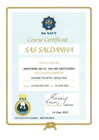 SA Navy Course Certificate