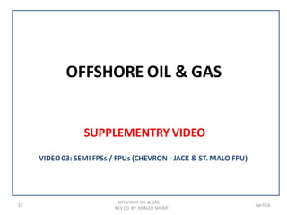 OFFSHORE OIL & GAS
SUPPLEMENTRY VIDEO
37
OFFSHORE OIL & GAS
REV (2) BY: KHALED SHERIF
April 16
VIDEO03: SEMI FPSs / FPUs (CHEVRON - JACK & ST. MALO FPU)
 