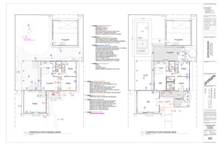 GSPublisherVersion 0.0.100.100
SHEET NO:
SHEET TITLE:
JOB NO:
DATE:
SCALE:
All ideas, designs, arrangements and plans indicated or
represented by this drawing are owned by and are
property of SOLRAC DESIGN and were created, evolved,
and developed for use on, and in connection with, the
speciﬁed project. None of these ideas, designs,
arrangements, or plans shall be used by or disclosed to
any person, ﬁrm, or corporation for the purpose
whatsoever without the written permission of SOLRAC
DESIGN.
Written dimensions on these drawings shall have
precedence over scaled dimensions. Contractors shall
verify and be responsible for all dimensions and
conditions shown by these drawings. Shop details
must be submitted to this ofﬁce for approval before
proceeding with fabrication.
SEAL / SIGNATURE:
BUILDING DESIGNER:
1209N.FORMOSAAVE.SUITE3
WESTHOLLYWOOD,CA90046
10.07.2016
CARLOSFLOREZ
323.819.7450
047
ENGINEER:
REVISIONS:
13907BurtonStreet
BURTONREMODEL
PanoramaCity,CA91402
PROJECT / LOCATION:
Brandon Marlo &
Levi Chambers
13907 Burton Street
Panorama City, CA 91402
605.682.9768
brandon.a.marlo@gmail.com
PROPERTY OWNER / CLIENT:
CD FINAL / SE SET
03.07.16
PC Submittal
Final Permit
Schematic Design
04.13.16Design Development
10.07.16
S.E. & T24 Set 07.06.16
31'-6"
14'-10"
1.1
1.1
1.1
1.2
2
2
2
2
2
2
2
2
2
1.2
1.2
1.2
2
2
22
3
2
2
2
3
1.1
1.1
1.1
1.1
1.1
1.1
W DJACUZZI
8' x 6'
POOL
9'-8" x 15'-0"
PHASE 1.1 (DETAILED QUOTE)
-NEW BATH 2 & CL. 2
-REMODEL OF BATH 1
-NEW DOOR TO LC.1
-RELOCATE FRONT DOOR W/ NEW ROOF
-NEW FRONT CONCRETE PATHWAY
-NEW EXT. WINDOWS FOR BATH 2 & DINING
PHASE 1.2 (DETAILED QUOTE)
-ONE NEW WINDOW IN LIVING ROOM
-NEW FRENCH DOOR IN BEDROOM 2
-NEW CONCRETE WALL WITH ADDRESS NUMBERS
-NEW FRONT WOOD DECK W/ CC. STEPS
PHASE 2 (DETAILED QUOTE)
-NEW STEPS FROM LIVING TO DINING
-ENLARGE DOOR OPENING FROM LIVING TO DINING
-TWO NEW WINDOWS IN LIVING ROOM
-EXTEND FIRE PLACE FASCIA
-NEW SLIDER IN LIVING ROOM
-NEW SLIDER IN DINING ROOM
-NEW FRENCH DOOR IN BEDROOM 1
-NEW WINDOWS IN BEDROOM 1 & 2
-NEW CONCRETE PATIO
-NEW CC. STEPS FROM DINING TO PATIO
-NEW BACK WOOD DECK W/ CC. STEPS
PHASE 3 (ROUGH QUOTE)
-POOL
-JACUZZI
-SHALLOW STEPS
-SURROUNDING CONCRETE POOL PATIO
SHALLOW AREA
9'-8" x 4'-6"
FRONT
ENTRY
(E)W.H.
(Under Separate
Permit)
BEDROOM 2
A: 153 sq ft
BEDROOM 1
A: 121 sq ft
KITCHEN
A: 150 sq ft
TWO CAR GARAGE
A: 462 sq ft
CL 1
A: 12 sq ft
LC 1
A: 7 sq ft
CL 2
A: 25 sq ft
BATH 2
A: 47 sq ft
BATH 1
A: 41 sq ft
HALL
A: 43 sq ft
DINING
A: 123 sq ft
LIVING
A: 369 sq ft
FRONT WD.DECK
A: 251 sq ft
C.C. PATIO
A: 369 sq ft
BACK WD.DECK
A: 357 sq ft
1.2
1.1
2
3
1.1
1.1
1.1
1.1
1.1
1.1
1.1
2
2
2
2
2
2
2
2 1.1 1.1
2
2
2
2
1.1
2
2
2 1.2
1.1
2
2
W D
PHASE 1.1 (DETAILED QUOTE)
-ALTER FRONT DOORS / WINDOWS
-DEMO LIV/DIN WALL THAT IS ADJACENT TO CL.
-INFILL EXISTING LC 1,2,3
-BATH 1 RECONFIGURE VANITY AND TOILET
-REMOVING WINDOWS IN BEDROOM 3
-REMOVE PORCH, POST, STEPS AND MTL RAILING
-REMOVE FRONT WALK-WAY
-REMOVE ALL FRONT & SIDE-YARD PLANTER BOXES
PHASE 1.2 (DETAILED QUOTE)
-REMOVING FRONT WINDOWS IN BEDROOM 2
PHASE 2 (DETAILED QUOTE)
-ENLARGE 2 INTERIOR PASSAGE OPENINGS
-REMOVE INTERIOR LANDING AND STEPS
-REMOVE INTERIOR LANDING BY FIRE-PLACE
-ALTER EXTERIOR DOORS & WINDOWS
-REMOVE CC. STEPS, RAMP & PADS IN PATIO
-REMOVE EXT. PARTITION WALL
-REMOVE EXT. PLANTER BOXES
PHASE 3 (ROUGH QUOTE)
-EXCAVATION AS NEEDED
(E)W.H.
28'-2" x 10'-8"
Under Separate Permit
BEDROOM 3
A: 371 sq ft
BEDROOM 2
A: 153 sq ft
BEDROOM 1
A: 121 sq ft
KITCHEN
A: 150 sq ft
LIVING / DINING
A: 174 sq ft
TWO CAR GARAGE
A: 462 sq ft
HALL
A: 43 sq ft
BATH
A: 37 sq ft
CL 1
A: 12 sq ft
LC 1
A: 7 sq ft
LC 3
A: 4 sq ft
LC 4
A: 6 sq ft
CL 2
A: 13 sq ft
PORCH
A: 79 sq ft
LC2
A: 2 sq ft
SCALE: 3/16" = 1'-0"
2 CONSTRUCTION PHASING NEW
SCALE: 3/16" = 1'-0"
1 CONSTRUCTION PHASING DEMO
CONSTRUCTION
PHASING
DIAGRAMS
3/16" = 1'-0"
THIS
SHEET
IS
NO
T
PART
O
F
PERM
IT
SET
A0
 