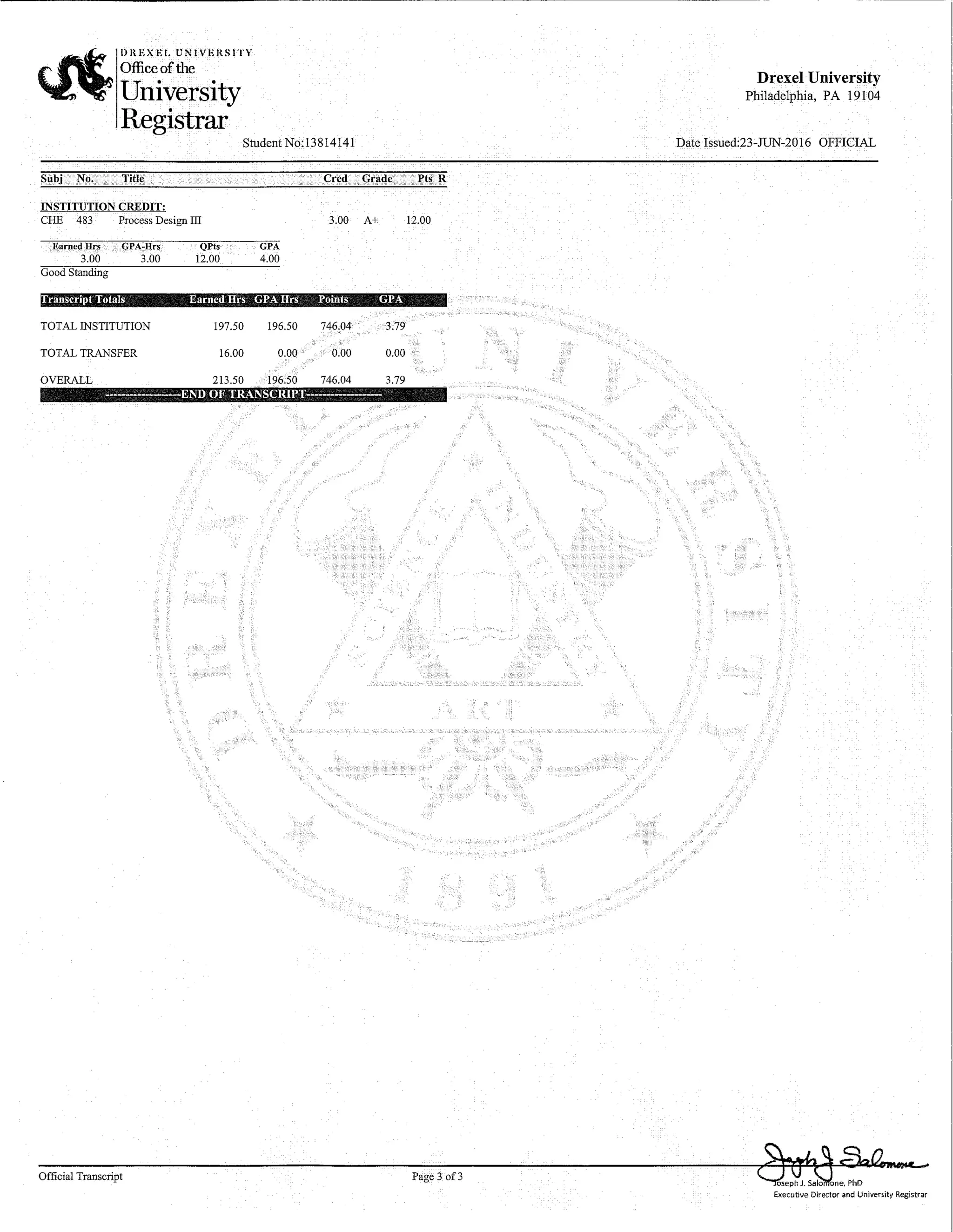Drexel Official Transcript:  The Complete Ordering Process - 413s7ot