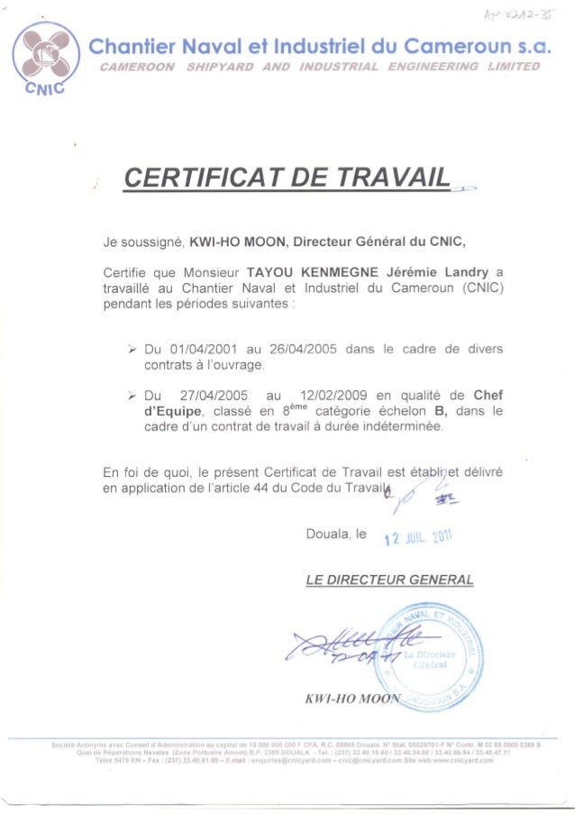 Certificat de travail gratuit