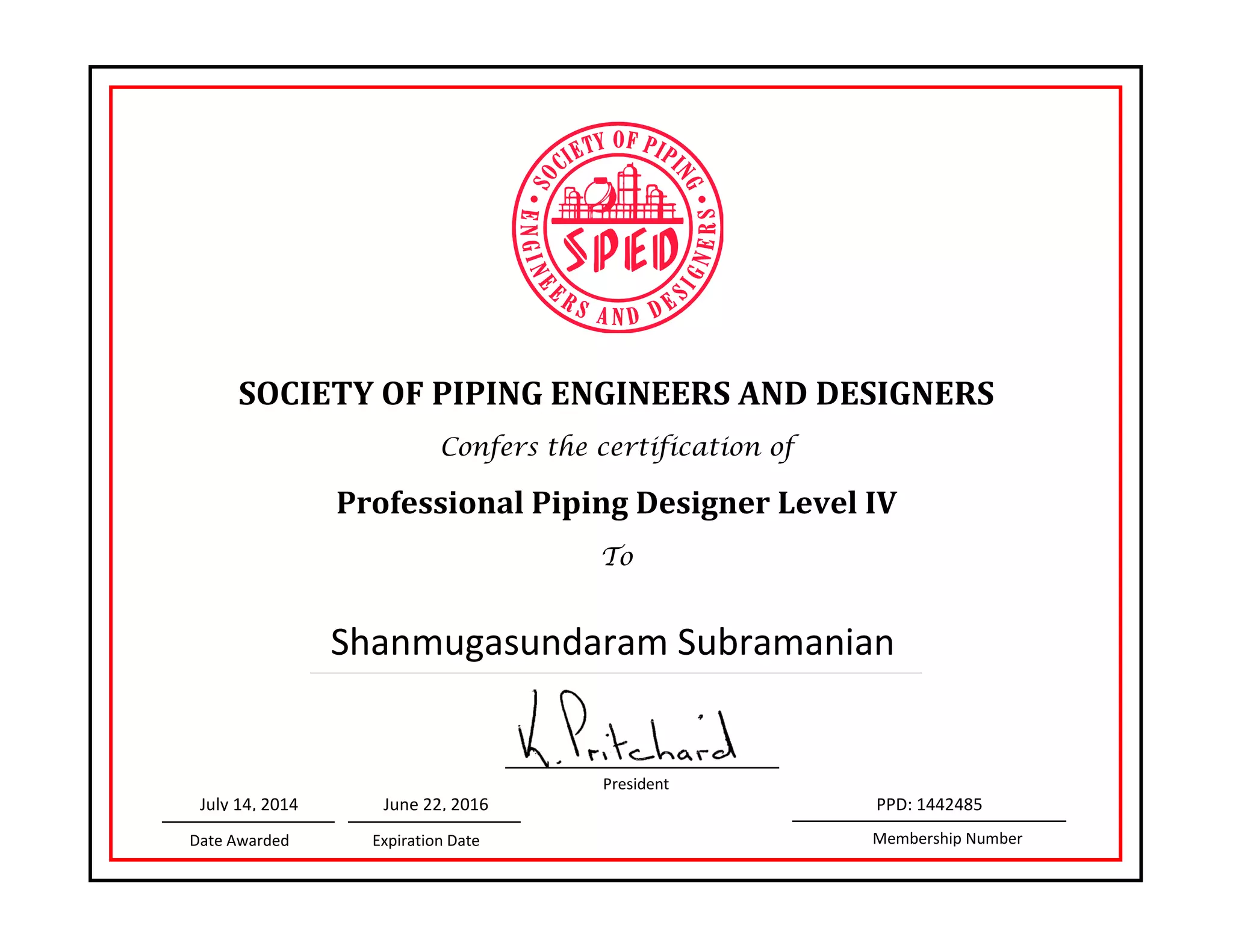 PPD Certificate Shanmugasundaram Subramanian PPT