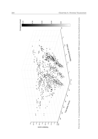 218 Chapter 8. System Validation
0.5
1
1.5
2
2.5
3
3.5
0
20
40
60
80
100
120
140
0.5
1
1.5
2
2.5
3
3.5
4
4.5
5
Operatingcosts($0000)
Totaldelay(hours)
Visitationscore
Consensuslevel
0.05
22.65
45.25
67.85
90.45
Figure8.12:Anon-dominatedfrontgeneratedduringthesolutionsearchprocessforthelower-complexityMLEresponseselectionhypotheticalscenario.
 