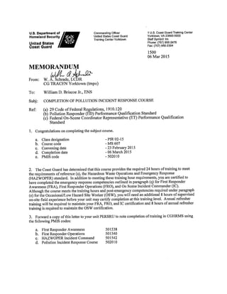 Pollution Incident Responder Certificate