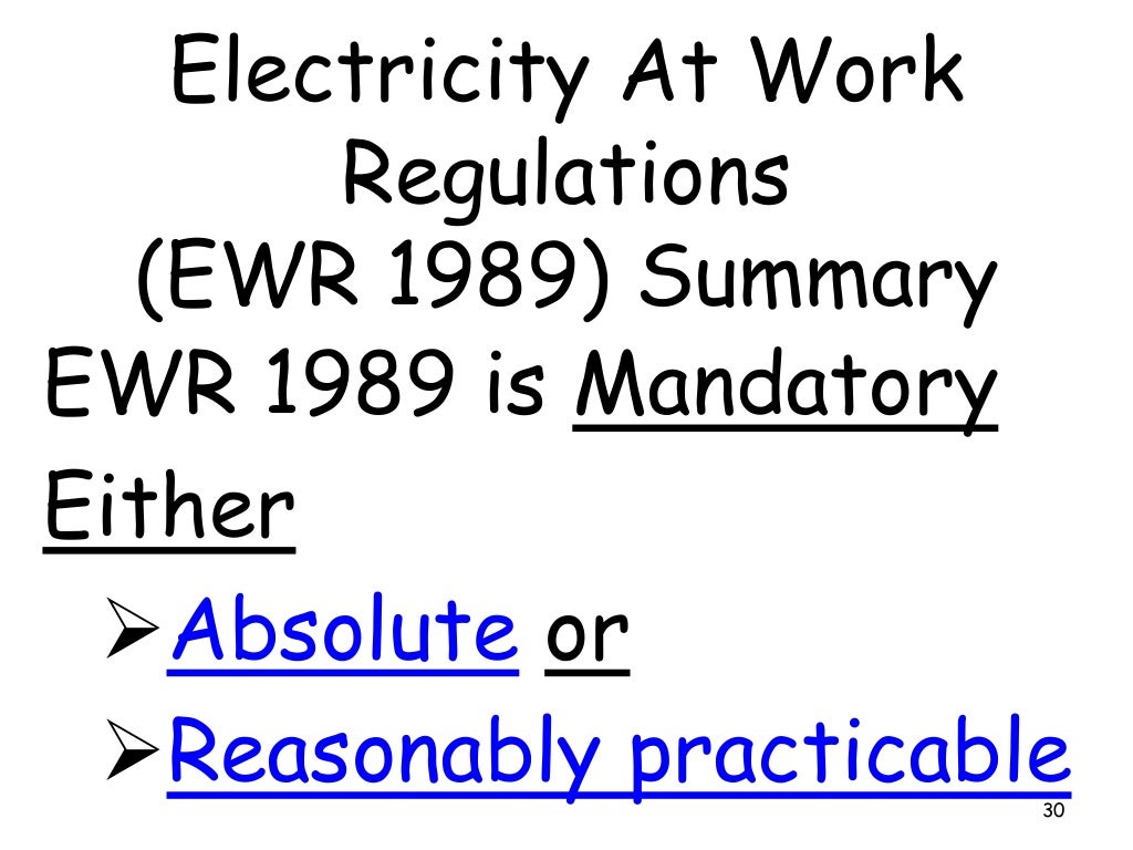 2. What ARE the Electricity at Work Regulations 1989