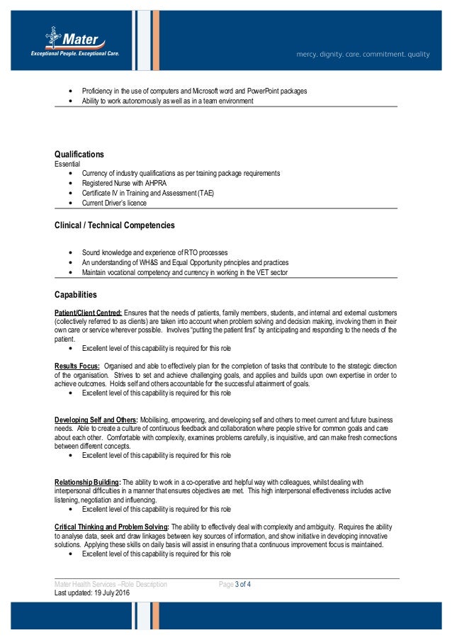Clinical Trainer and Assessor Role Description