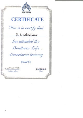 Southern Life Secretarial Course - February 1986