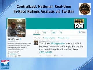Centralized, National, Real-time
In-Race Rulings Analysis via Twitter
 