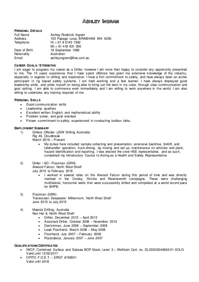 Ashley Ingram Cv Updated 2017