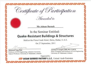 Certificate - Quake Resistant Building & Structure