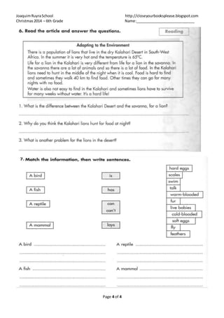 JoaquimRuyraSchool http://closeyourbooksplease.blogspot.com
Christmas2014 – 6th Grade Name:_____________________________
Page 4 of 4
 