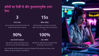 कॉलों का तेजी से और कुशलतापूर्वक उत्तर
देना
3
रिंग के अंदर
कॉल का जवाब देने का लक्ष्य तीन रिंग के भीतर रखें।
यह कॉलर को लंबे इंतजार से बचाता है।
15s
संक्षिप्त प्रतीक्षा
यदि कॉल को होल्ड पर रखना हो, तो 15 सेकंड से
अधिक न रखें। लंबी प्रतीक्षा से कॉलर निराश हो सकते
हैं।
90%
प्रथम संपर्क में समाधान
90% कॉल्स का समाधान पहले संपर्क में करने का
प्रयास करें। यह दक्षता और मरीज संतुष्टि बढ़ाता है।
100%
कॉल लॉगिंग
सभी कॉल्स का 100% लॉग रखें। यह भविष्य के संदर्भ
और सेवा सुधार में मदद करता है।
कुशल कॉल हैंडलिंग मरीजों की संतुष्टि और अस्पताल की कार्यक्षमता के लिए महत्वपूर्ण है। स्पष्ट संचार, त्वरित
प्रतिक्रिया, और समस्या समाधान पर ध्यान केंद्रित करें।
 