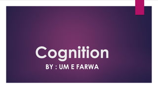 Cognition
BY : UM E FARWA
 